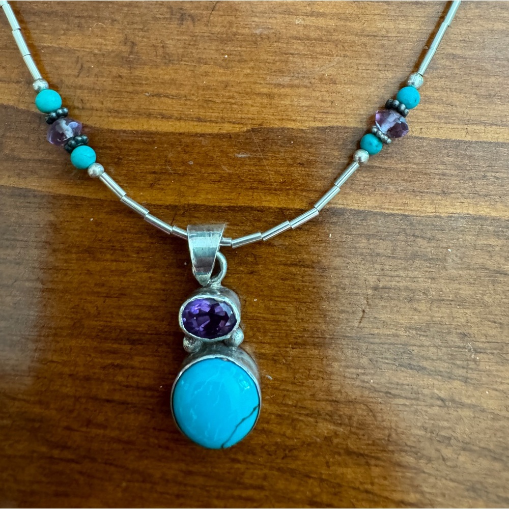 Sterling silver turquoise and amethyst necklace